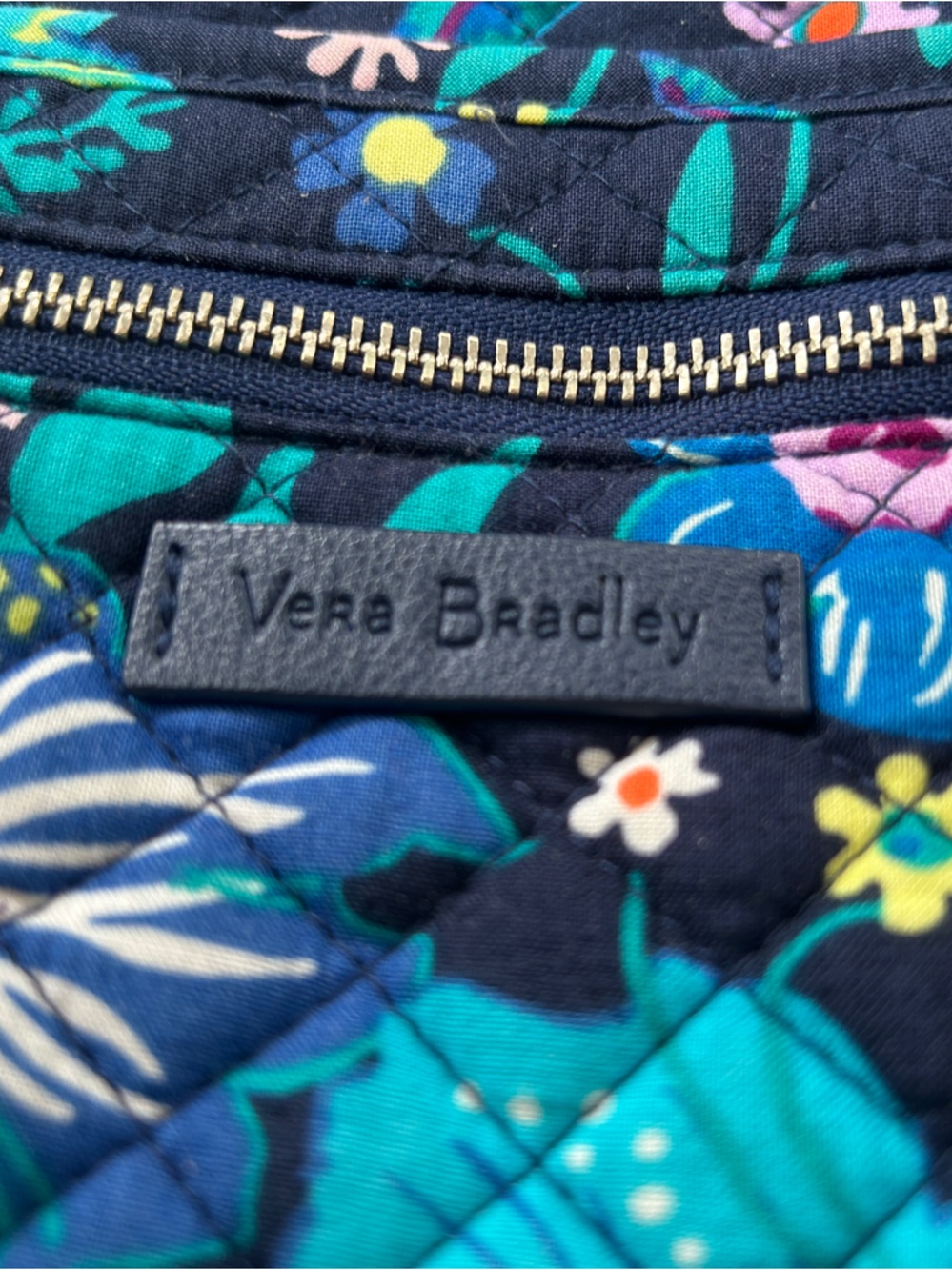Vera Bradley Navy Quilted Floral Tote with Teal & Pink Accents - Picture 2 of 8